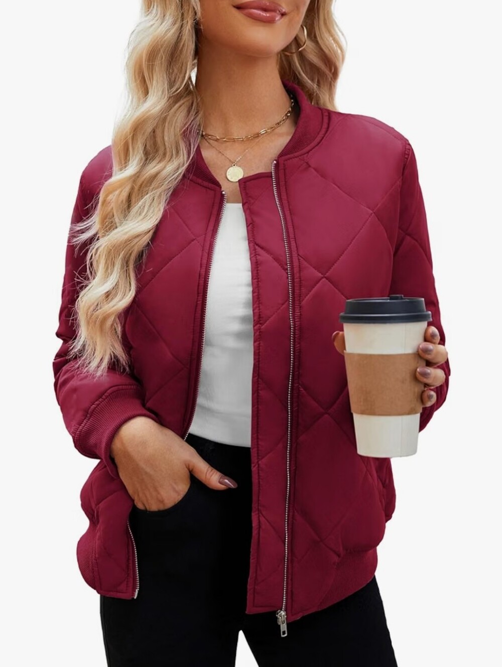 Diamond Quilted Jackets Lightweight Casual Bomber